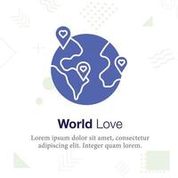 amor mundial, globo, mapa, ilustração do ícone do vetor de localização