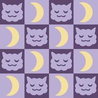 noite sem costura padrão com rostos de gatos sonolentos e lua em estilo retrô suíço. vetor