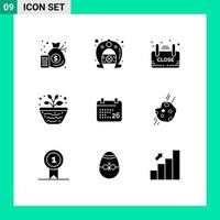 conjunto de 9 sinais de símbolos de ícones de interface do usuário modernos para ciência de vulcão fechar loja de geografia elementos de design de vetores editáveis