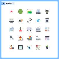 25 símbolos universais de sinais de cores planas de lixo, exclua comunicação, caixa de baixo, elementos de design de vetores editáveis