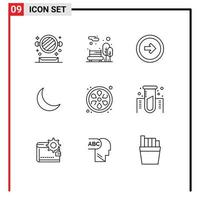pacote de esboço de 9 símbolos universais de elementos de design de vetores editáveis à noite de seta de sono de limão