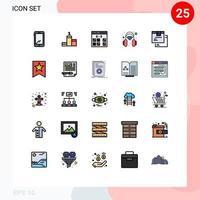 25 cores planas de linha cheia de vetores temáticos e símbolos editáveis de interface de fones de ouvido de aplicativo de fone de ouvido de caixa elementos editáveis de design vetorial