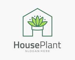 planta de casa vaso de flores borda de casa folha verde natureza jardim linha natural design de logotipo de vetor