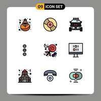 pacote de interface do usuário de 9 cores planas básicas de linhas preenchidas de elementos de design de vetores editáveis do aplicativo de interface do usuário de bicicleta de doces do dia das bruxas