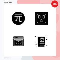 grupo de símbolos de ícone universal de 4 glifos sólidos modernos do novo jogador de boneca de taiwan soquete de dinheiro player de vídeo editável elementos de design vetorial vetor