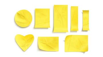 adesivos de papel amarelo, notas pegajosas amassadas vetor