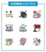 conjunto de ícones de prevenção de coronavírus 25 vírus azul lupa bactérias aprendendo vírus viral coronavírus doença de 2019nov vetor elementos de design