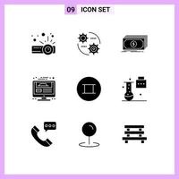 9 ícones criativos sinais e símbolos modernos de design de site antigo monitor de site em dólar elementos de design de vetores editáveis