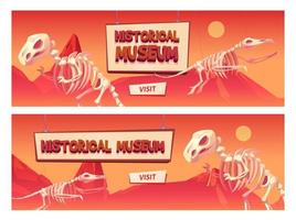 banner da web de desenhos animados do museu histórico com dinossauro vetor