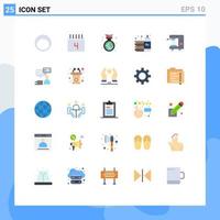 Pacote de cores planas de 25 interfaces de usuário de sinais e símbolos modernos de elementos de design de vetores editáveis de garrafa de prato líquido de café