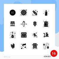 grupo de símbolos de ícones universais de 16 glifos sólidos modernos de arquitetura de tribunal, celebração de banco de flash, elementos de design de vetores editáveis