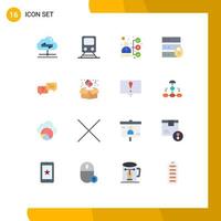 conjunto de cores planas de interface móvel de 16 pictogramas de bate-papo, segurança na Internet, viagem, candidato eletrônico, pacote editável de elementos de design de vetores criativos