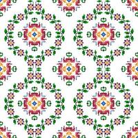 Projeto de decoração de padrão sem emenda étnica ikat. tapete de tecido asteca boho mandalas papel de parede de decoração têxtil. ornamentos de motivo nativo tribal bordado tradicional estilo de pixel de fundo vetorial vetor