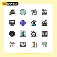 16 interface do usuário pacote de linha cheia de cores planas de sinais e símbolos modernos de símbolos da internet mundial plano de computador elementos de design de vetores criativos editáveis