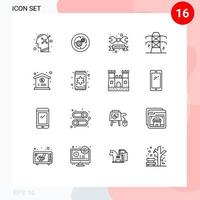 pacote de interface do usuário com 16 contornos básicos da estrutura da linha da torre, chave de eletricidade, elementos de design vetorial editáveis vetor