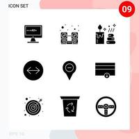 pacote vetorial de 9 ícones em pacote de glifos criativos de estilo sólido isolado em fundo branco para web e dispositivos móveis vetor