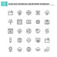 25 tecnologia de dados em nuvem e conjunto de ícones de tecnologia de rede vector background