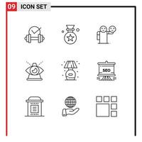 pacote de 9 sinais e símbolos de contornos modernos para mídia impressa na web, como a casa do homem, elementos de design de vetores editáveis de negócios modernos