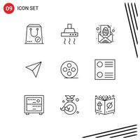 pacote de 9 esboços criativos de elementos de design de vetores editáveis de mensagem de instagram de cozinha de conjuntos de cinema