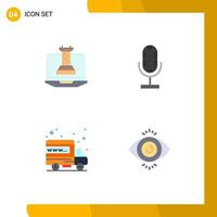 4 conceito de ícone plano para sites móveis e aplicativos, marketing internacional digital, domínio de microfone, elementos de design de vetores editáveis
