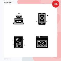 4 ícones criativos, sinais e símbolos modernos de bolo, aplicativo de desempenho financeiro, análise de gráficos médicos, elementos de design de vetores editáveis