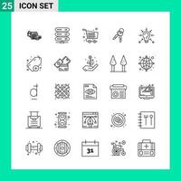 pacote de 25 símbolos de contorno de conjunto de ícones de estilo de linha para impressão de sinais criativos isolados em fundo branco conjunto de 25 ícones vetor