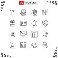 conjunto de 16 símbolos de símbolos de ícones de interface do usuário modernos para folha passatempo passatempos botânicos livro elementos de design de vetores editáveis