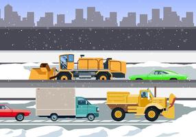 Neve, ventiladores, limpeza, cidade, estradas, vetorial vetor
