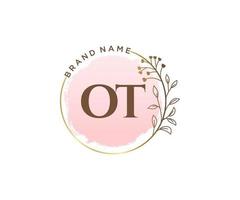 logotipo inicial ot feminino. utilizável para logotipos de natureza, salão, spa, cosméticos e beleza. elemento de modelo de design de logotipo de vetor plana.