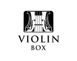 violino preto no logotipo da caixa. modelo de design de logotipo de música de violino vetor