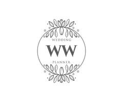 ww carta inicial coleção de logotipos de monograma de casamento, modelos minimalistas e florais modernos desenhados à mão para cartões de convite, salve a data, identidade elegante para restaurante, boutique, café em vetor