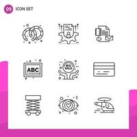 pacote de conjunto de ícones de contorno de 9 ícones de linha isolados em fundo branco para impressão de design de site responsivo e aplicativos móveis vetor