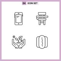 conjunto de 4 sinais de símbolos de ícones de interface do usuário modernos para móveis de telefone classe huawei investem elementos de design de vetores editáveis
