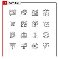conjunto de 16 sinais de símbolos de ícones de interface do usuário modernos para piscina de investimento de verão de água pessoas editáveis elementos de design vetorial vetor