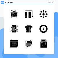 9 conceito de glifo sólido para sites móveis e aplicativos pano de organização de roupas eletrônicas qa elementos de design vetorial editáveis vetor