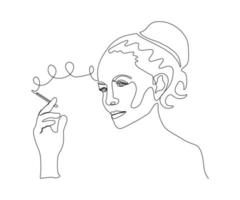 uma garota com um cigarro no estilo de arte de uma linha, monoline vetor