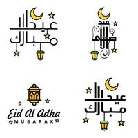 4 saudações eid fitr modernas escritas em texto decorativo de caligrafia árabe para cartão de felicitações e desejando o feliz eid nesta ocasião religiosa vetor