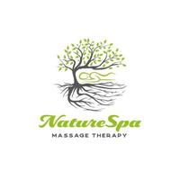 logotipo de terapia de massagem spa natureza. modelo de design de logotipo de spa de árvore e raízes vetor