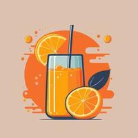 ilustração de suco de laranja de fruta com fatia de laranja na cor plana do vetor de fundo isolado