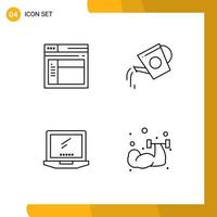 conjunto de linha de interface móvel de 4 pictogramas de elementos de design de vetor editável de dispositivo de garrafa de site de computador de internet