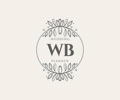 wb letras iniciais coleção de logotipos de monograma de casamento, modelos modernos minimalistas e florais desenhados à mão para cartões de convite, salve a data, identidade elegante para restaurante, boutique, café em vetor