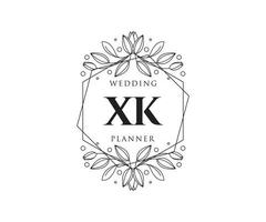 coleção de logotipos de monograma de casamento de letras iniciais xk, modelos minimalistas e florais modernos desenhados à mão para cartões de convite, salve a data, identidade elegante para restaurante, boutique, café em vetor