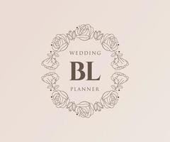 bl letras iniciais coleção de logotipos de monograma de casamento, modelos modernos minimalistas e florais desenhados à mão para cartões de convite, salve a data, identidade elegante para restaurante, boutique, café em vetor