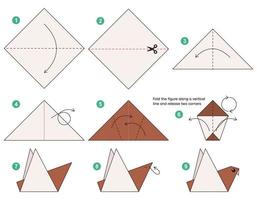 pardal origami esquema tutorial modelo em movimento. origami para crianças. passo a passo como fazer um bonito pardal de origami. ilustração vetorial. vetor