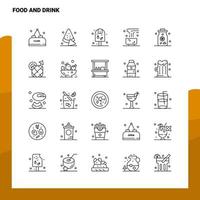 conjunto de ícones de linha de comida e bebida conjunto 25 ícones design de estilo de minimalismo vetorial conjunto de ícones pretos pacote de pictograma linear vetor