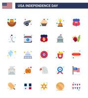 feliz dia da independência 25 pacotes de ícones de apartamentos para web e impressão americano eua sobremesa escudo troféu editável dia dos eua vetor elementos de design