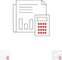 auditoria contabilidade orçamento bancário cálculo de negócios relatório financeiro negrito e conjunto de ícones de linha preta fina vetor