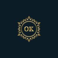carta ok logotipo com modelo de ouro de luxo. modelo de vetor de logotipo de elegância.