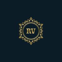 logotipo da carta rv com modelo de ouro de luxo. modelo de vetor de logotipo de elegância.