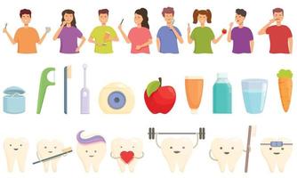 os ícones da odontologia pediátrica definem o vetor dos desenhos animados. implante dentes